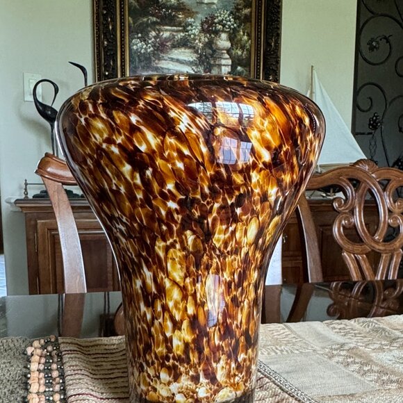 ๐HP๐ Hand Blown Tortoise Shell Leopard Translucent Art Glass Vase Tropical - Picture 7 of 15